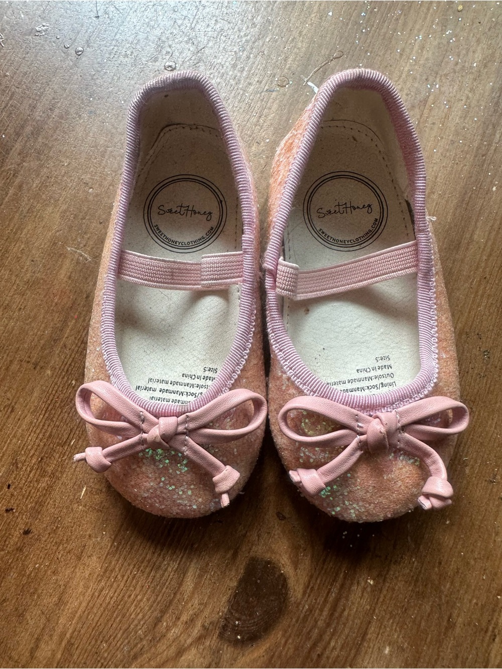 SweetHoney Pink Glitter Bow Ballet Flats for Kids